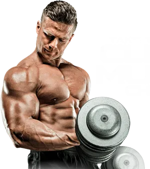 Muscular Man Lifting Dumbbells PNG image