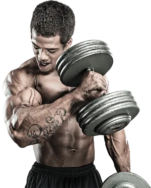 Muscular Man Performing Bicep Curl PNG image