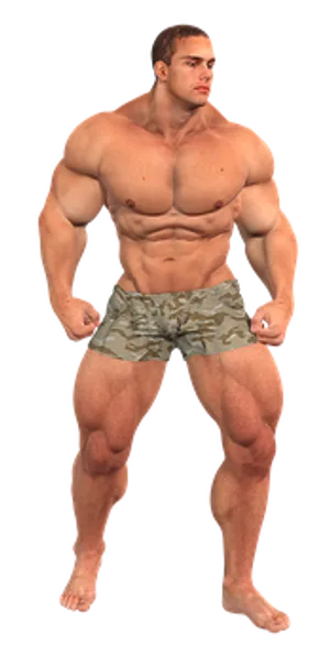 Muscular Man Posing Camouflage Shorts