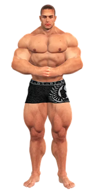 Muscular Man Posingin Black Shorts