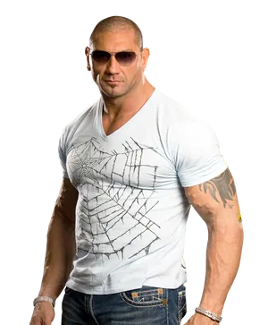 Muscular Manin White Shirtand Sunglasses PNG image
