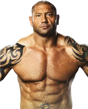 Muscular Tattooed Man Portrait PNG image