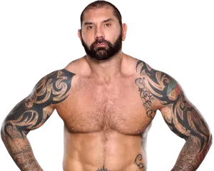 Muscular Tattooed Man Portrait PNG image