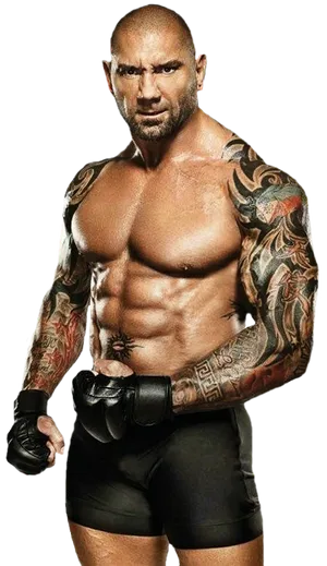 Muscular Tattooed Wrestler Portrait PNG image