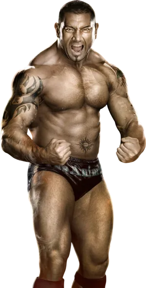 Muscular Wrestler Posing PNG image