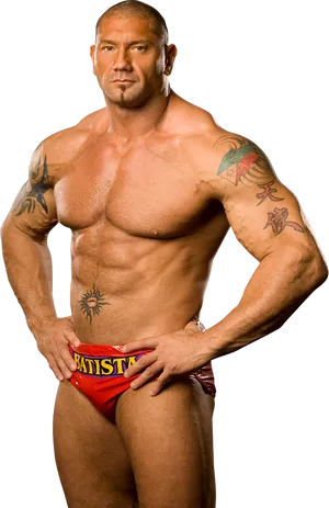 Muscular Wrestlerin Red Trunks PNG image