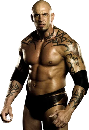 Muscular Wrestlerwith Tribal Tattoos PNG