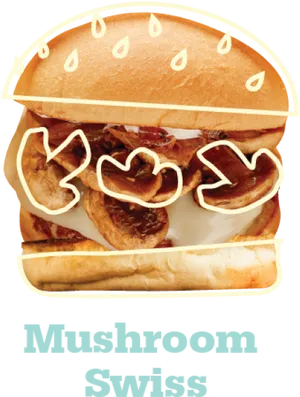 Mushroom Swiss Hamburger Illustration PNG image