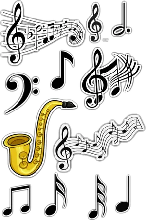 Musical Notesand Saxophone Stickers PNG image