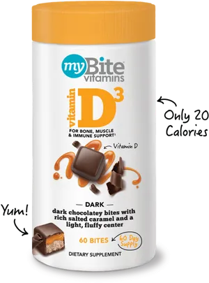 My Bite Vitamin D3 Chocolate Caramel Supplement PNG image