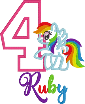 My Little Pony Rainbow Dash Number4 Birthday Embroidery PNG image