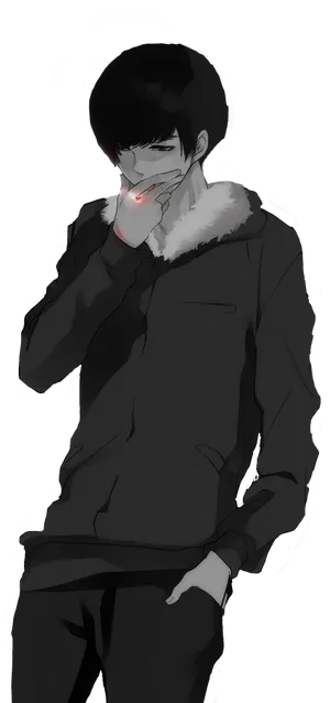 Mysterious_ Anime_ Boy_with_ Red_ Eyes PNG image