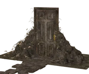 Mysterious Door Surroundedby Rubble PNG image