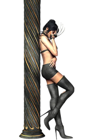 Mysterious Girl Leaningon Pillar