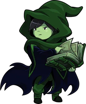 Mysterious_ Green_ Knight_ With_ Money PNG image