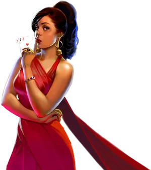 Mysterious Indian Girlwith Cards PNG