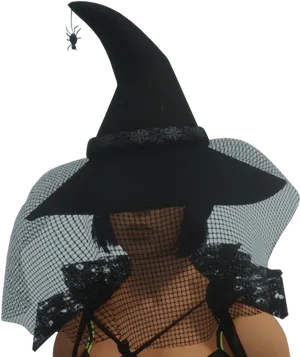Mysterious Witch Hatwith Spider Earring PNG image