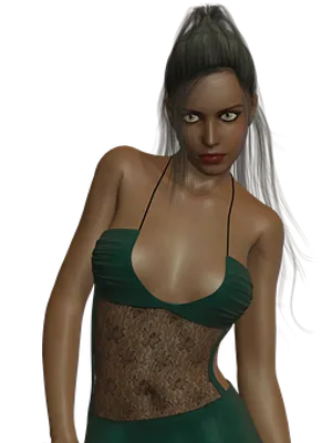 Mysterious Womanin Green Dress
