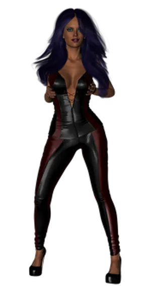Mysterious Womanin Leather PNG image
