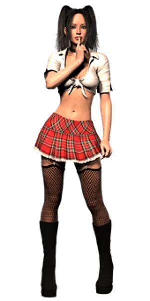 Mysterious Womanin Plaid Skirt PNG image