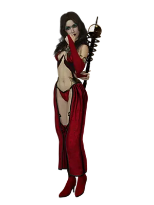 Mysterious Womanin Redwith Golden Scepter