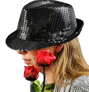 Mysterious Womanwith Hatand Roses