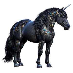 Mystical Black Unicorn Horse PNG Hex PNG