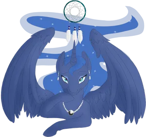 Mystical Blue Unicornwith Dreamcatcher PNG