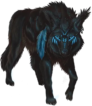 Mystical Blue Wolf Artwork PNG image