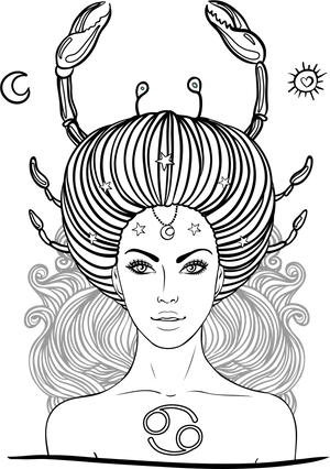 Mystical Cancer Zodiac Sketch PNG
