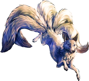 Mystical Nine Tailed Fox Art PNG image