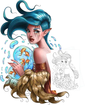 Mystical_ Water_ Nymph_with_ Orb PNG image