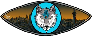 Mystical Wolf Eye Cityscape PNG image