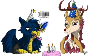 Mythical Creatures Celebrating Birthday PNG image