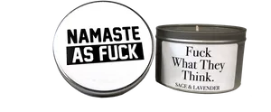 Namaste As Fuck Candleand Pin PNG image