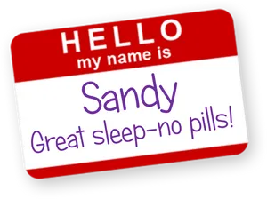 Name Tag Sandy Great Sleep No Pills PNG image