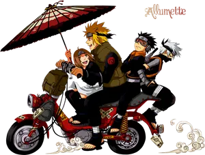 Naruto Characters Motorcycle Ride PNG image