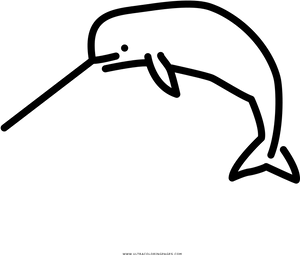 Narwhal Simple Line Art Coloring Page PNG