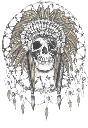 Native American Skull Tattoo Design PNG