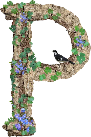 Nature Inspired Letter Rwith Birdand Flowers PNG image