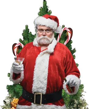 Naughty Santa Holding Drinkand Cigar PNG image