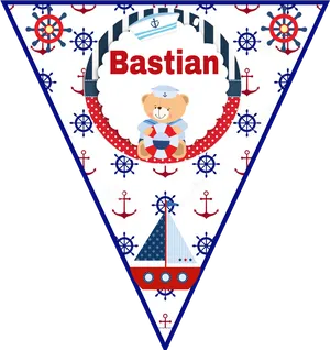 Nautical Themed Bannerwith Teddy Bearand Name Bastian PNG image