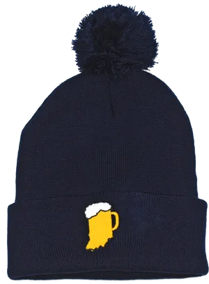 Navy Beanie With Beer Mug Design