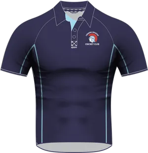 Navy Blue Cricket Club Polo Shirt Design PNG image