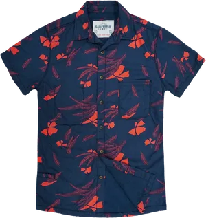 Navy Floral Print Short Sleeve Shirt PNG image