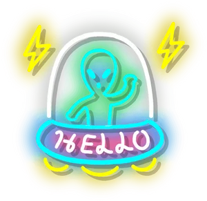 Neon Alien Greeting U F O PNG image
