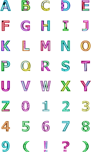 Neon Alphabetand Numbers PNG image