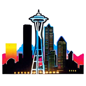 Neon Seattle Skyline Artwork PNG Wbd