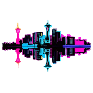 Neon Seattle Skyline Artwork PNG Yxg