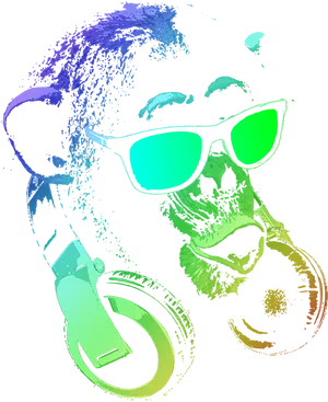 Neon Skullwith Headphonesand Sunglasses PNG image